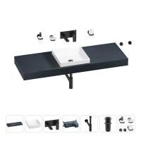 Раковина 40 см со столешницей 140 см Wellsee Doux 201009422 в наборе 9 в 1: столешница, раковина, встраиваемый смеситель, сифон, донный клапан, аксессуары (цвет набора матовый черный)