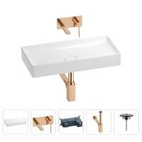 Раковина для ванной Wellsee Pure BY Wellsee 201002739 в наборе 4 в 1: раковина белого глянцевого цвета, встраиваемый смеситель, сифон, выпуск (цвет набора розовое золото)