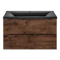 Тумба Vincea Mia 800 подвесная, 2 выкатных ящика soft close, R.Wood с умывальником VCB-3M800B из кварцевого камня, цвет черный