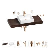 Раковина 50 см со столешницей 120 см Wellsee Graceful Pro 201012544 в наборе 10 в 1: столешница, раковина, смеситель, сифон, донный клапан, угловые вентили, аксессуары (цвет розовое золото)