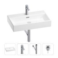 Раковина для ванной Wellsee Graceful Pro 201002976 в наборе 4 в 1: раковина белого глянцевого цвета, смеситель, сифон, донный клапан (цвет набора хром)
