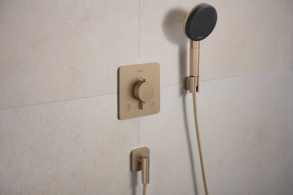 Настенная розетка с обратным клапаном Hansgrohe FixFit Fine Q 28884140. матовая бронза 28884140