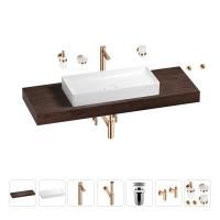 Раковина 75 см со столешницей 140 см Wellsee Pure BY Wellsee 201011854 в наборе 10 в 1: столешница, раковина, высокий смеситель, сифон, выпуск, кран-вентили, аксессуары (цвет розовое золото)