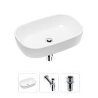Комплект 3 в 1 Lavinia Boho Bathroom Sink 21520003: накладная фарфоровая раковина 54 см, металлический сифон, донный клапан