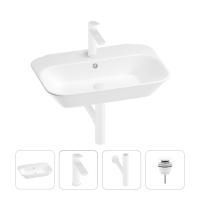 Раковина для ванной Wellsee Eclatant 201003725 в наборе 4 в 1: раковина белого глянцевого цвета, смеситель, сифон, донный клапан (цвет набора матовый белый)