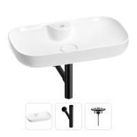 Раковина для ванной Wellsee Croquis 2.0 201001087 в наборе 3 в 1: овальная раковина белого глянцевого цвета, сифон, выпуск в цвете матовый черный