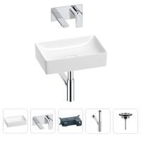 Раковина для ванной Wellsee Pure BY Wellsee 201002576 в наборе 4 в 1: раковина белого глянцевого цвета, встраиваемый смеситель, сифон, выпуск (цвет набора хром)