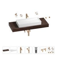 Раковина 75 см со столешницей 120 см Wellsee Pure BY Wellsee 201011739 в наборе 10 в 1: столешница, раковина, высокий смеситель, сифон, выпуск, кран-вентили, аксессуары (цвет розовое золото)