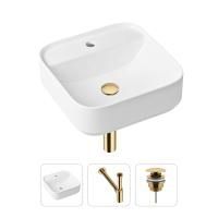 Комплект 3 в 1 Lavinia Boho Bathroom Sink 21520280: накладная фарфоровая раковина 42 см, металлический сифон, донный клапан