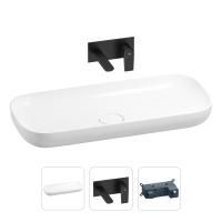 Раковина для ванной Wellsee Croquis 201000602 в наборе 2 в 1: овальная раковина белого глянцевого цвета, встраиваемый смеситель в цвете матовый черный