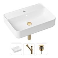 Комплект 3 в 1 Lavinia Boho Bathroom Sink 21520364: накладная фарфоровая раковина 60 см, металлический сифон, донный клапан