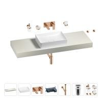 Раковина 50 см со столешницей 140 см Wellsee Pure BY Wellsee 201011444 в наборе 9 в 1: столешница, раковина, встраиваемый смеситель, сифон, выпуск, аксессуары (цвет набора розовое золото)