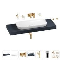 Раковина 90 см со столешницей 140 см Wellsee Croquis 201008523 в наборе 9 в 1: столешница, раковина, встраиваемый смеситель, сифон, выпуск, аксессуары (цвет набора золото)