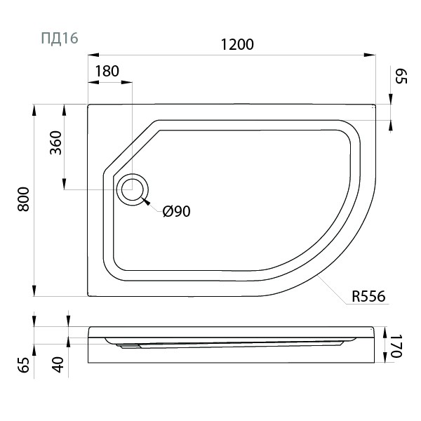 Поддон душевой Triton 120x80 низкий (ПД16) левый