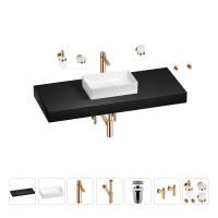 Раковина 42 см со столешницей 120 см Wellsee Pure BY Wellsee 201010969 в наборе 10 в 1: столешница, раковина, высокий смеситель, сифон, выпуск, кран-вентили, аксессуары (цвет розовое золото)