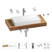 Раковина 75 см со столешницей 100 см Wellsee Pure BY Wellsee 201011591 в наборе 10 в 1: столешница, раковина, высокий смеситель, сифон, выпуск, кран-вентили, аксессуары (цвет хром)