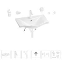 Раковина для ванной Wellsee Bisou 201007260 в наборе 9 в 1: раковина белого глянцевого цвета, смеситель, сифон, донный клапан, угловые вентили, аксессуары (цвет набора матовый белый)