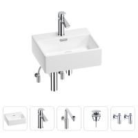 Раковина для ванной Wellsee Graceful Pro 201004566 в наборе 5 в 1: раковина белого глянцевого цвета, смеситель, сифон, донный клапан, угловые вентили (цвет набора хром)