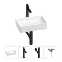 Раковина для ванной Wellsee Pure BY Wellsee 201002557 в наборе 4 в 1: раковина белого глянцевого цвета, высокий смеситель, сифон, выпуск (цвет набора матовый черный)