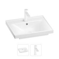 Раковина для ванной Wellsee FreeDom 201000830 в наборе 2 в 1: прямоугольная раковина белого глянцевого цвета, смеситель в цвете матовый белый