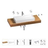 Раковина 75 см со столешницей 120 см Wellsee Pure BY Wellsee 201011716 в наборе 10 в 1: столешница, раковина, высокий смеситель, сифон, выпуск, кран-вентили, аксессуары (цвет хром)