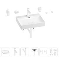 Раковина для ванной Wellsee DeSire 201007575 в наборе 9 в 1: раковина белого глянцевого цвета, смеситель, сифон, выпуск, угловые вентили, аксессуары (цвет набора матовый белый)