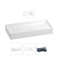 Раковина для ванной Wellsee Pure BY Wellsee 201000755 в наборе 2 в 1: прямоугольная раковина белого глянцевого цвета, встраиваемый смеситель в цвете матовый белый