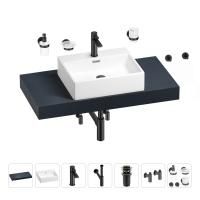 Раковина 50 см со столешницей 100 см Wellsee Graceful Pro 201012467 в наборе 10 в 1: столешница, раковина, смеситель, сифон, донный клапан, угловые вентили, аксессуары (цвет матовый черный)