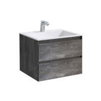 Тумба Vincea Luka 600 подвесная, 2 выкатных ящика soft-close, G.Stone с умывальником VCB-13600W из искусственного камня, цвет белый