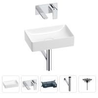 Раковина для ванной Wellsee Pure BY Wellsee 201002561 в наборе 4 в 1: раковина белого глянцевого цвета, встраиваемый смеситель, сифон, выпуск (цвет набора хром)