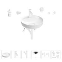 Раковина для ванной Wellsee Chalice Perfection 201006250 в наборе 9 в 1: раковина белого глянцевого цвета, смеситель, сифон, выпуск, угловые вентили, аксессуары (цвет набора матовый белый)
