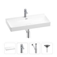 Раковина для ванной Wellsee Bromance 201003856 в наборе 4 в 1: раковина белого глянцевого цвета, смеситель, сифон, выпуск (цвет набора хром)