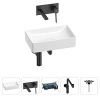 Раковина для ванной Wellsee Pure BY Wellsee 201002597 в наборе 4 в 1: раковина белого глянцевого цвета, встраиваемый смеситель, сифон, выпуск (цвет набора матовый черный)