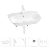 Раковина для ванной Wellsee Eclatant 201005385 в наборе 5 в 1: раковина белого глянцевого цвета, смеситель, сифон, донный клапан, угловые вентили (цвет набора матовый белый)