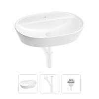 Раковина для ванной Wellsee Calin 201000980 в наборе 3 в 1: овальная раковина белого глянцевого цвета, сифон, донный клапан в цвете матовый белый