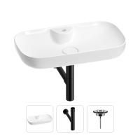 Раковина для ванной Wellsee Croquis 2.0 201001062 в наборе 3 в 1: овальная раковина белого глянцевого цвета, сифон, выпуск в цвете матовый черный