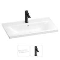 Раковина для ванной Wellsee FreeDom 201000862 в наборе 2 в 1: прямоугольная раковина белого глянцевого цвета, смеситель в цвете матовый черный