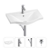 Раковина для ванной Wellsee Bisou 201003571 в наборе 4 в 1: раковина белого глянцевого цвета, смеситель, сифон, донный клапан (цвет набора хром)