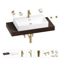 Раковина 70 см со столешницей 100 см Wellsee Graceful Pro 201012668 в наборе 10 в 1: столешница, раковина, смеситель, сифон, донный клапан, угловые вентили, аксессуары (цвет золото)