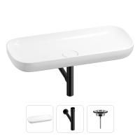 Раковина для ванной Wellsee Croquis 201001037 в наборе 3 в 1: овальная раковина белого глянцевого цвета, сифон, выпуск в цвете матовый черный