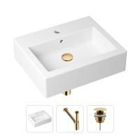 Комплект 3 в 1 Lavinia Boho Bathroom Sink 21520659: накладная фарфоровая раковина 50.5 см, металлический сифон, донный клапан