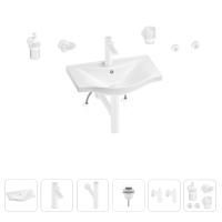 Раковина для ванной Wellsee Bisou 201007130 в наборе 9 в 1: раковина белого глянцевого цвета, смеситель, сифон, донный клапан, угловые вентили, аксессуары (цвет набора матовый белый)