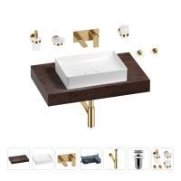 Раковина 50 см со столешницей 80 см Wellsee Pure BY Wellsee 201011143 в наборе 9 в 1: столешница, раковина, встраиваемый смеситель, сифон, выпуск, аксессуары (цвет набора золото)