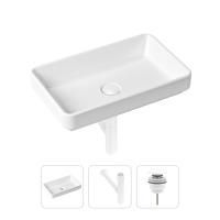 Комплект 3 в 1 Lavinia Boho Bathroom Sink 21520142: накладная фарфоровая раковина 55 см, металлический сифон, донный клапан
