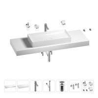 Раковина 75 см со столешницей 140 см Wellsee Pure BY Wellsee 201011876 в наборе 10 в 1: столешница, раковина, высокий смеситель, сифон, выпуск, кран-вентили, аксессуары (цвет хром)