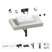 Раковина 50 см со столешницей 80 см Wellsee Pure BY Wellsee 201011087 в наборе 9 в 1: столешница, раковина, встраиваемый смеситель, сифон, выпуск, аксессуары (цвет набора матовый черный)