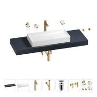 Раковина 75 см со столешницей 140 см Wellsee Pure BY Wellsee 201011813 в наборе 10 в 1: столешница, раковина, высокий смеситель, сифон, выпуск, кран-вентили, аксессуары (цвет золото)