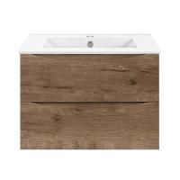 Тумба Vincea Mia Slim 600 подвесная, 2 выкатных ящика soft close, V.Oak с умывальником VBS-13960S1 керамическая, цвет белый