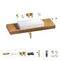 Раковина 75 см со столешницей 140 см Wellsee Pure BY Wellsee 201011843 в наборе 9 в 1: столешница, раковина, встраиваемый смеситель, сифон, выпуск, аксессуары (цвет набора золото)