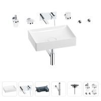 Раковина для ванной Wellsee Pure BY Wellsee 201006426 в наборе 8 в 1: раковина белого глянцевого цвета, встраиваемый смеситель, сифон, выпуск, аксессуары (цвет набора хром)